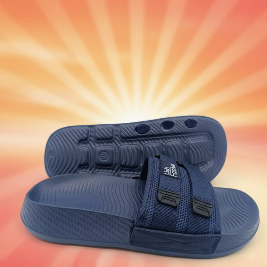 Blue slides with a strap on a white background