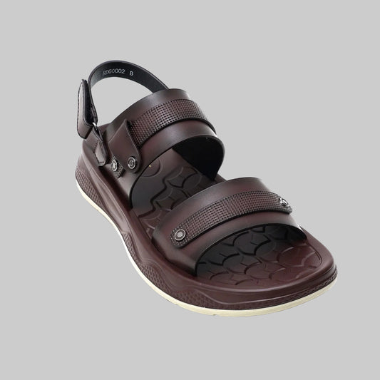 Brown sandal with multiple straps on a white background