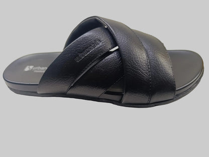 Black sandal with 'Wondershoes' branding on a light surface