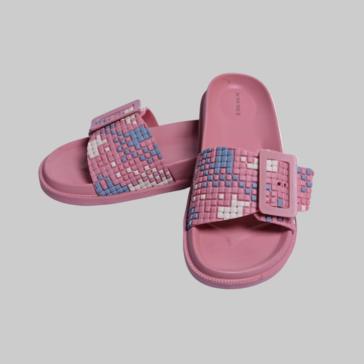 Pink slides with mosaic design on a white background