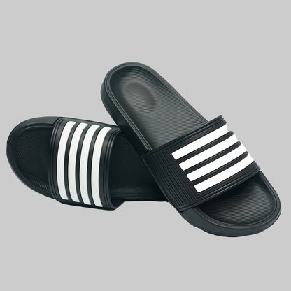 Black slides with white stripes on a white background