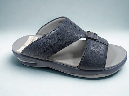 Blue sandal with a gray sole on a light blue background