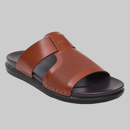 Brown sandal with black sole on a white background