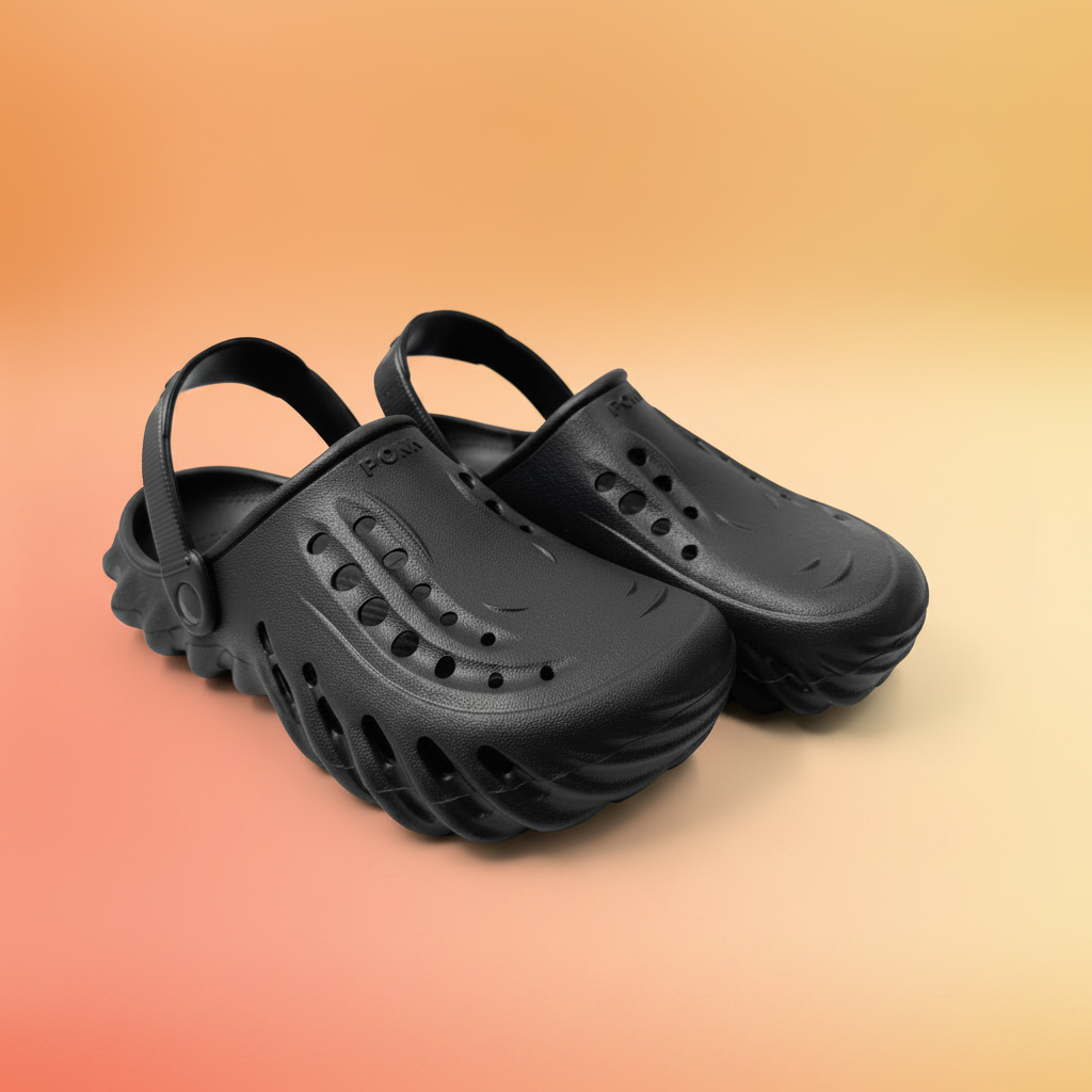 Black clogs on a white background
