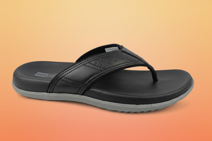 Black sandal with gray sole on a white background