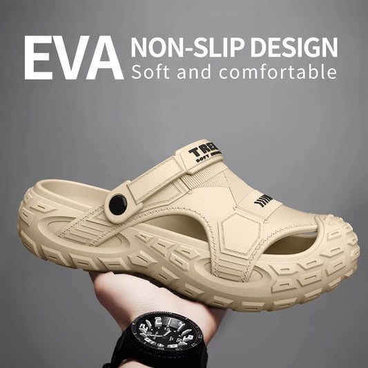 EVA sandals for men in summer, thick soft soled for outdoor wear, beach shoes for casual sports, and perforated shoes