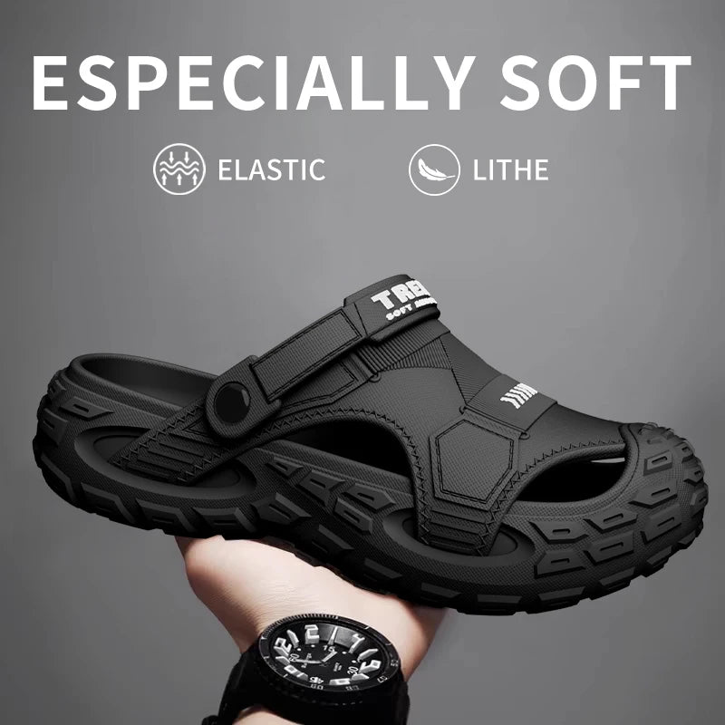 EVA sandals for men in summer, thick soft soled for outdoor wear, beach shoes for casual sports, and perforated shoes