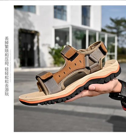 Summer 2025 Mens Sandals Beach Leather Sandals for Men Gladiator Sandals Outdoor Sports Male Summer Shoes Plus Size 38-47