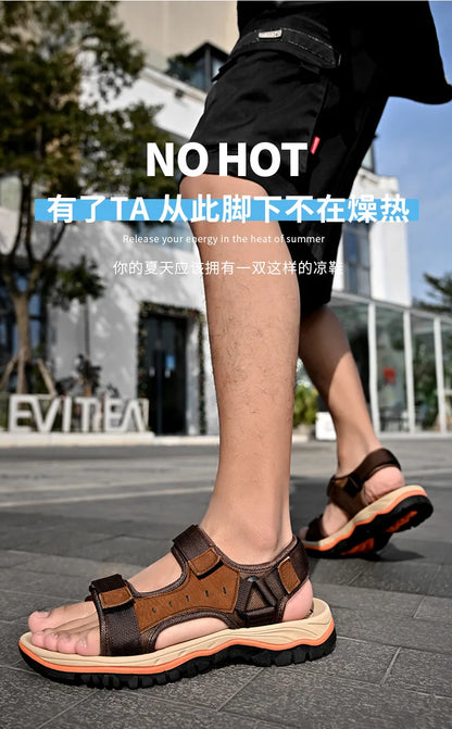 Summer 2025 Mens Sandals Beach Leather Sandals for Men Gladiator Sandals Outdoor Sports Male Summer Shoes Plus Size 38-47