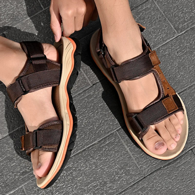 Summer 2025 Mens Sandals Beach Leather Sandals for Men Gladiator Sandals Outdoor Sports Male Summer Shoes Plus Size 38-47