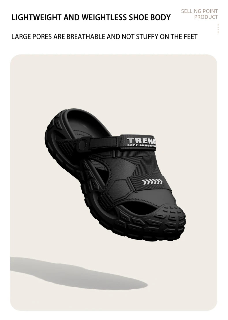 EVA sandals for men in summer, thick soft soled for outdoor wear, beach shoes for casual sports, and perforated shoes