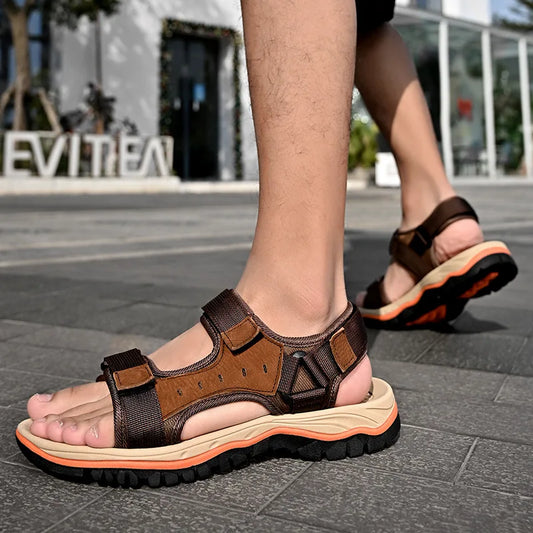 Summer 2025 Mens Sandals Beach Leather Sandals for Men Gladiator Sandals Outdoor Sports Male Summer Shoes Plus Size 38-47