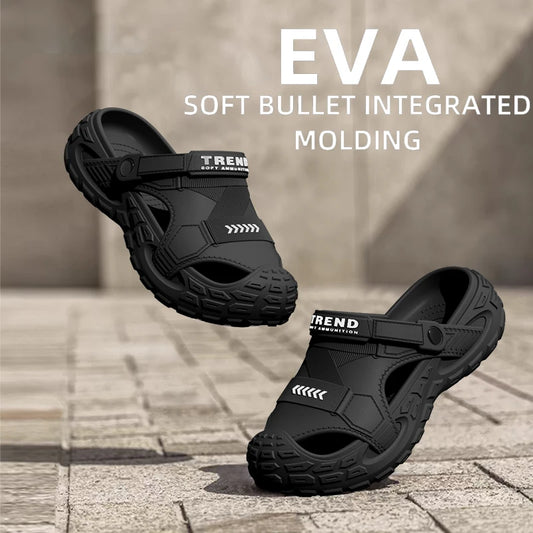 EVA sandals for men in summer, thick soft soled for outdoor wear, beach shoes for casual sports, and perforated shoes