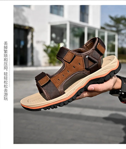 Summer 2025 Mens Sandals Beach Leather Sandals for Men Gladiator Sandals Outdoor Sports Male Summer Shoes Plus Size 38-47