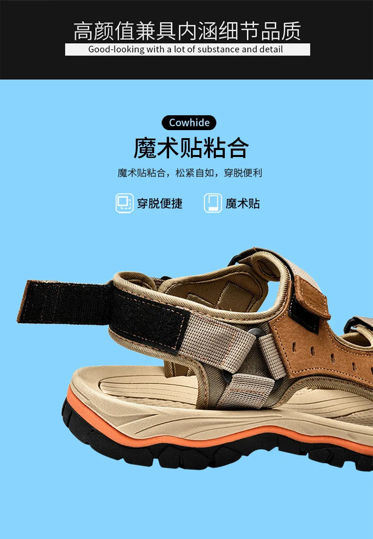 Summer 2025 Mens Sandals Beach Leather Sandals for Men Gladiator Sandals Outdoor Sports Male Summer Shoes Plus Size 38-47