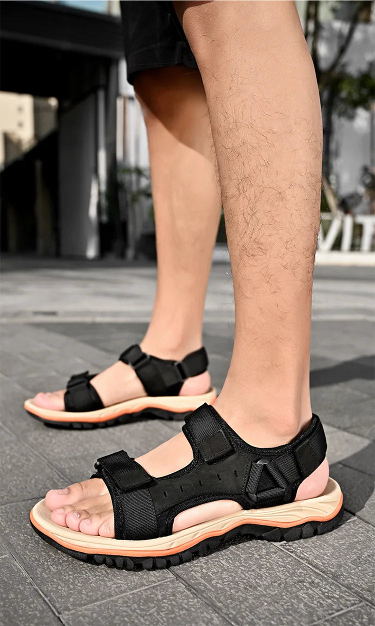 Summer 2025 Mens Sandals Beach Leather Sandals for Men Gladiator Sandals Outdoor Sports Male Summer Shoes Plus Size 38-47