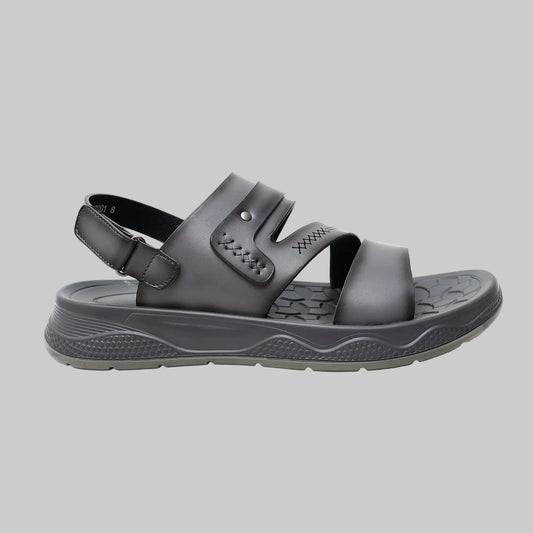 Gray sandal with a textured sole on a white background