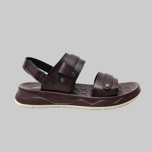 Brown sandal with multiple straps on a white background
