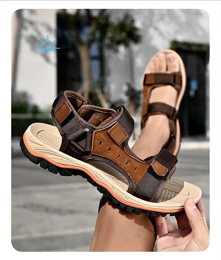Summer 2025 Mens Sandals Beach Leather Sandals for Men Gladiator Sandals Outdoor Sports Male Summer Shoes Plus Size 38-47