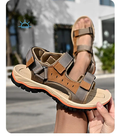 Summer 2025 Mens Sandals Beach Leather Sandals for Men Gladiator Sandals Outdoor Sports Male Summer Shoes Plus Size 38-47