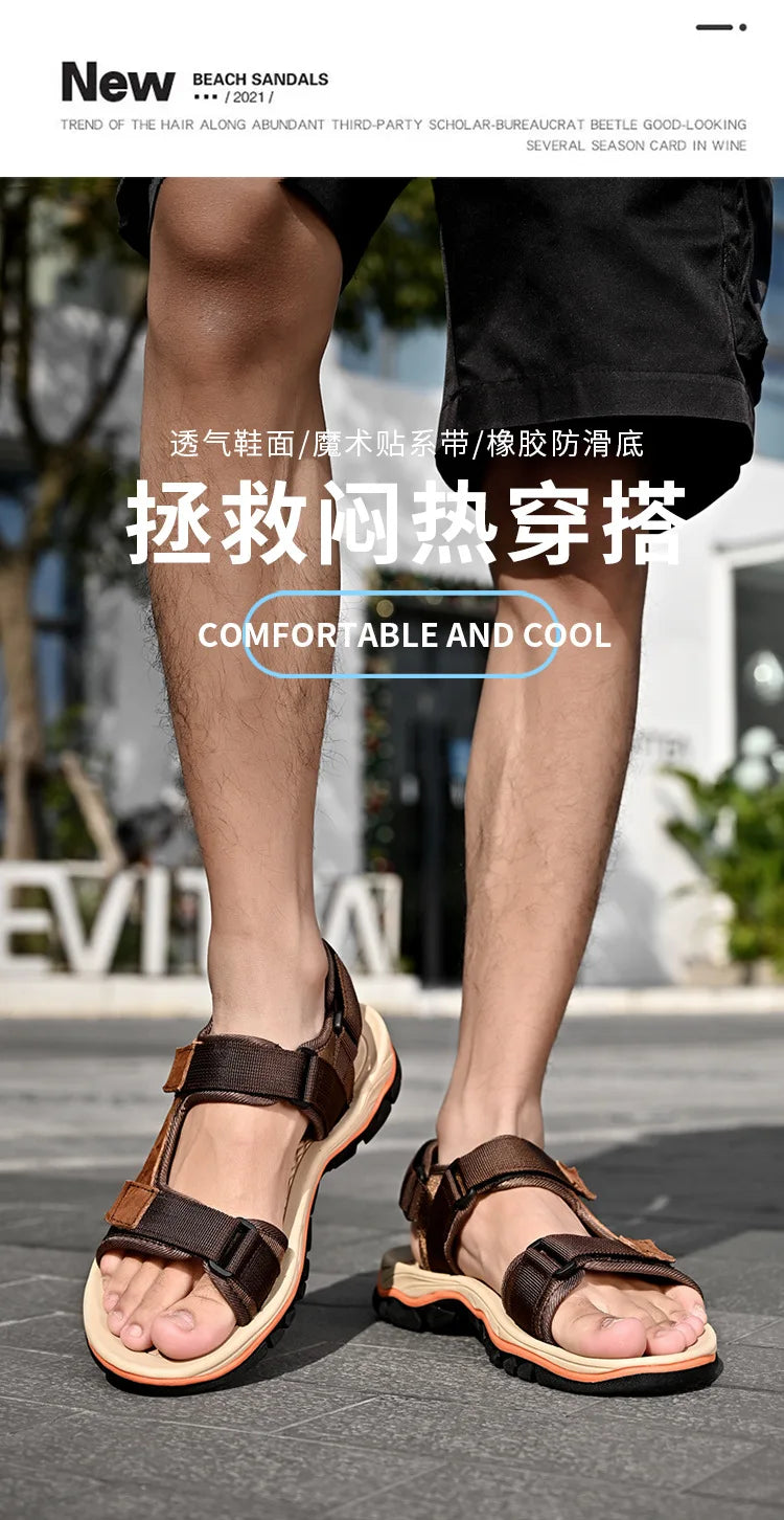 Summer 2025 Mens Sandals Beach Leather Sandals for Men Gladiator Sandals Outdoor Sports Male Summer Shoes Plus Size 38-47