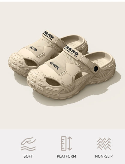 EVA sandals for men in summer, thick soft soled for outdoor wear, beach shoes for casual sports, and perforated shoes