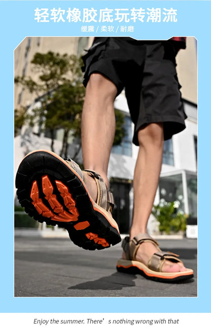 Summer 2025 Mens Sandals Beach Leather Sandals for Men Gladiator Sandals Outdoor Sports Male Summer Shoes Plus Size 38-47