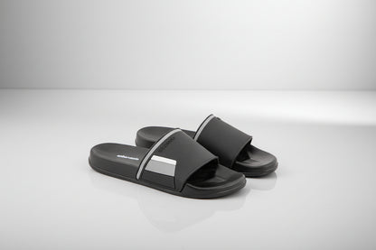 Black slides with a brand logo on a white background