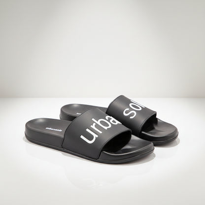 Black slides with 'urban soles' branding on a white background