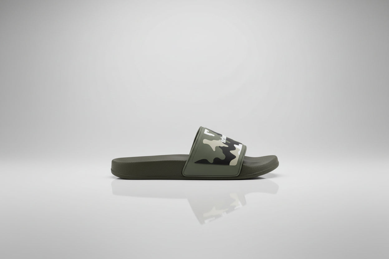 Navy blue slide sandal on a white background