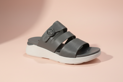 Gray sandal with a white sole on a light gray background